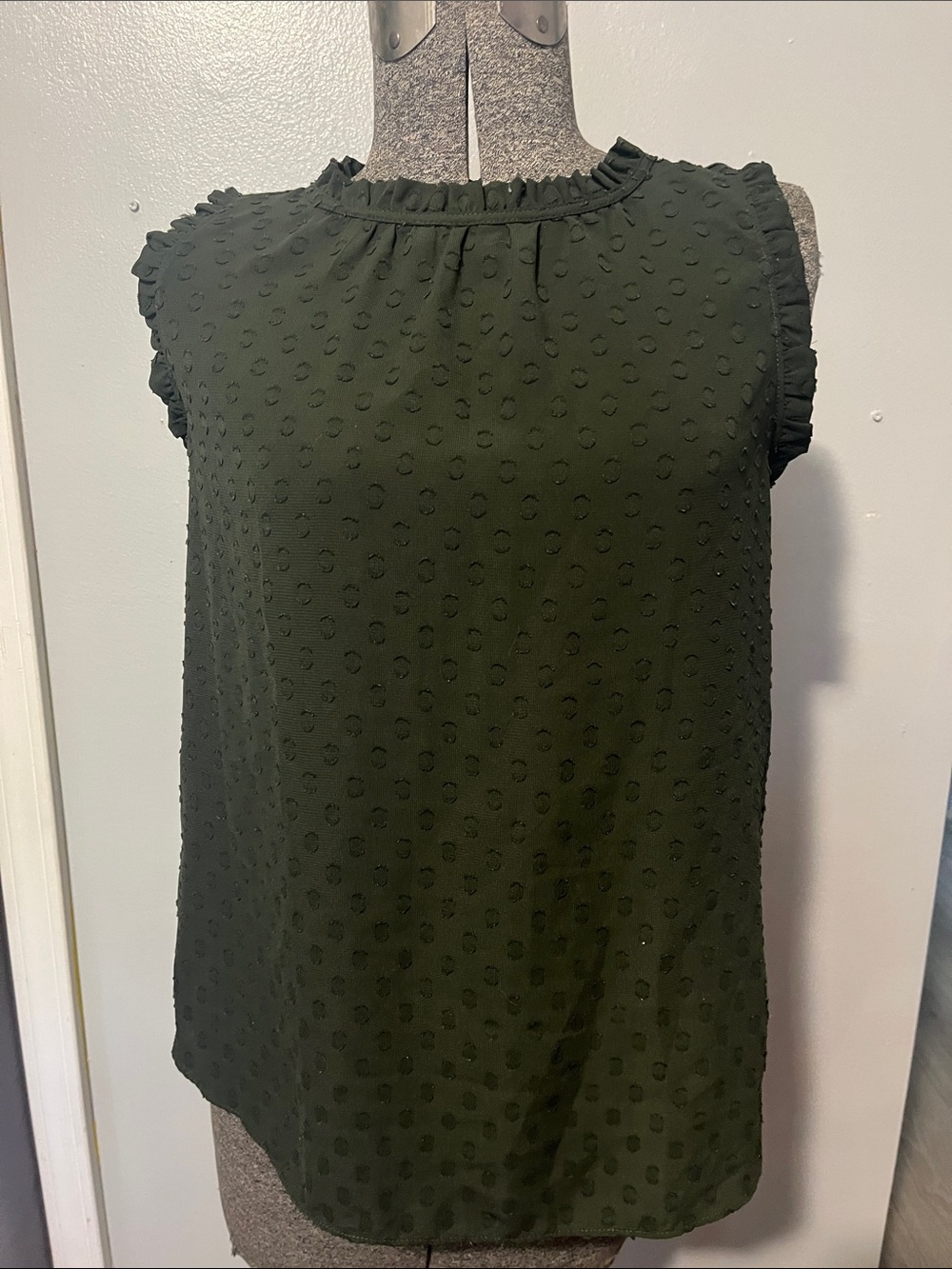 LOFT Forest Green Swiss Dot Ruffle Cap Sleeve Camisole